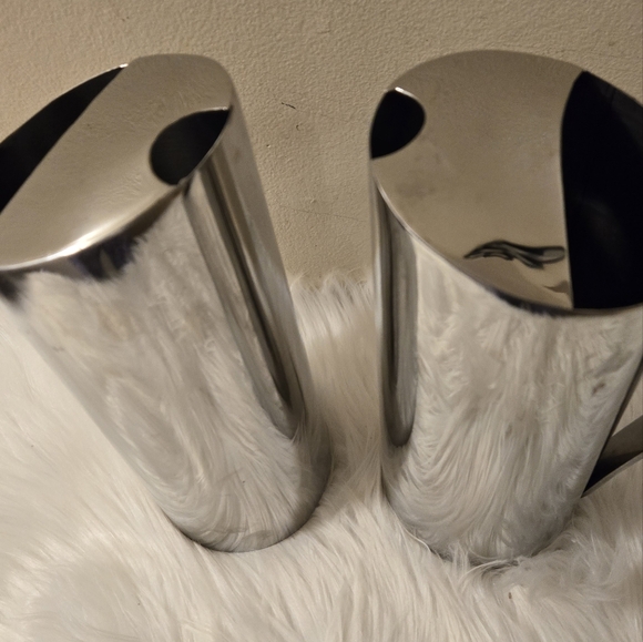 2 Vintage Modern Style Slanted Top Pitcher Stainless Steel Barware 10” Tall - Picture 5 of 8